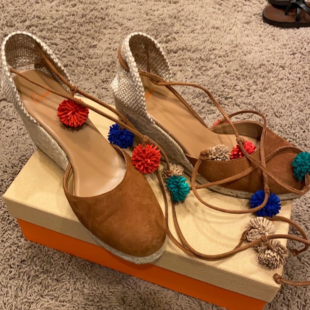 Castaner Espadrille with Pom Pom ankle tie